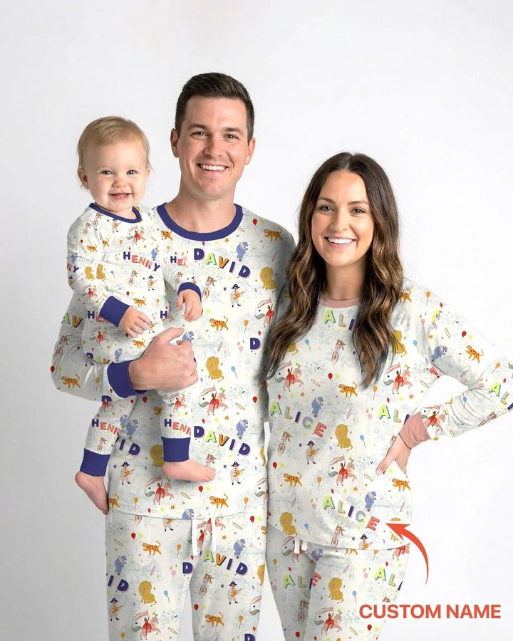 Custom Name Circus Toile Bamboo Men's Pajama Set