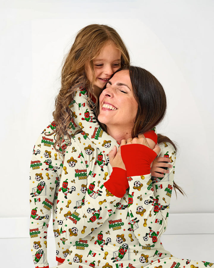 Cartoon World Soccer Vamos Mexico Family Matching Bamboo Two Piece Short Sleeve Pajama Set