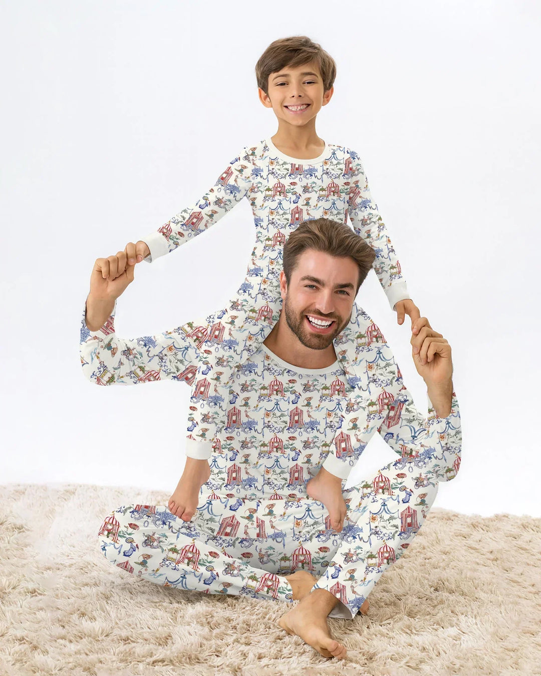 Vintage Lousiana Circus Toile Family Matching Bamboo Two Piece Short Sleeve Shorts Pajama Set