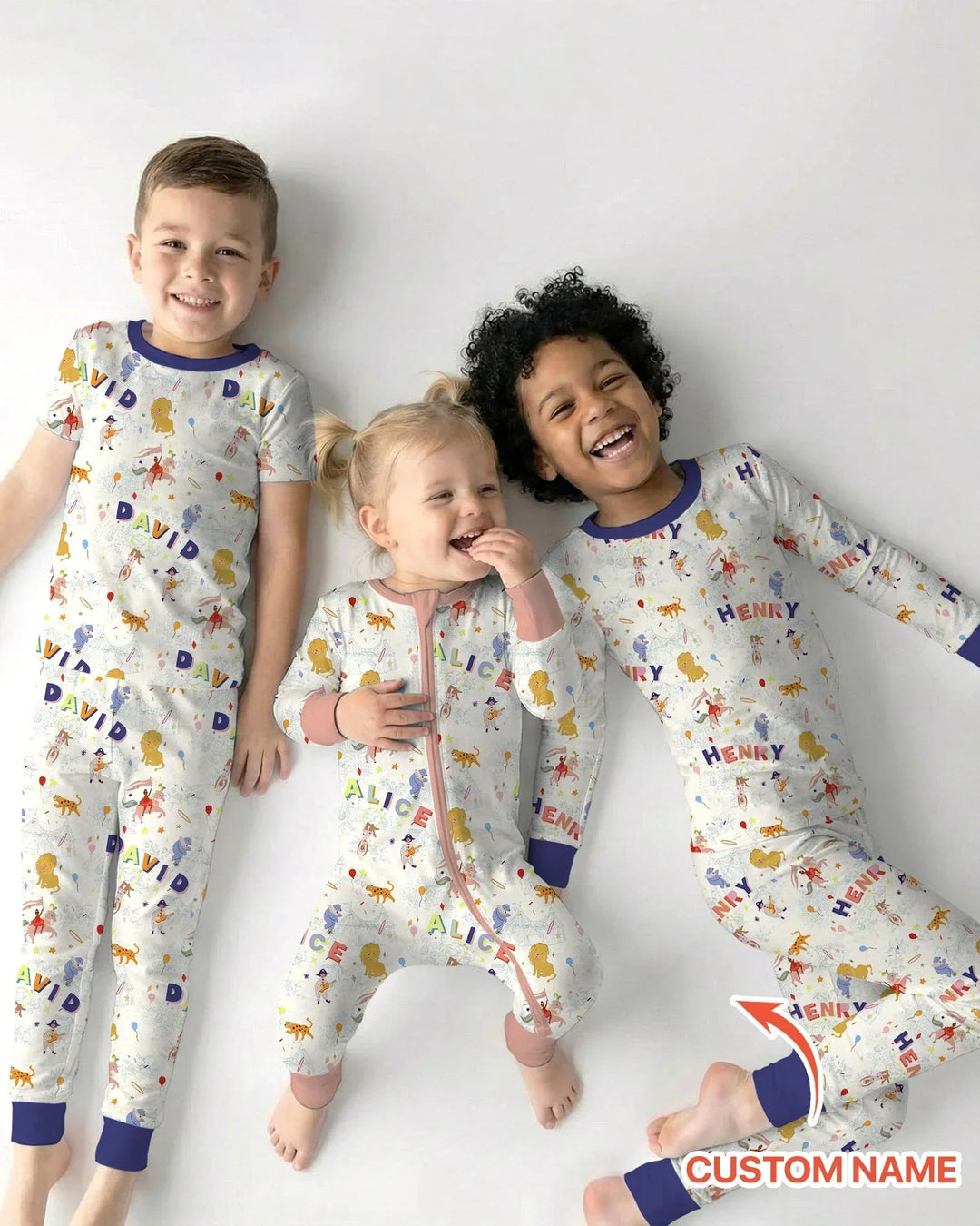 Custom Name Circus Toile Bamboo Two Piece Long Sleeve Pajama Set