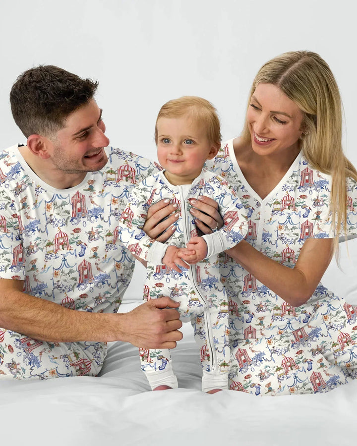 Vintage Lousiana Circus Toile Family Matching Bamboo Two Piece Short Sleeve Shorts Pajama Set