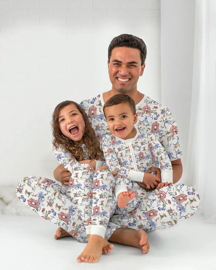 Vintage Lousiana Circus Toile Family Matching Bamboo Two Piece Short Sleeve Shorts Pajama Set