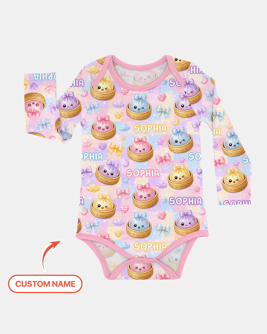 Custom Name Coquette Glitter Dumpling Bamboo Bodysuit