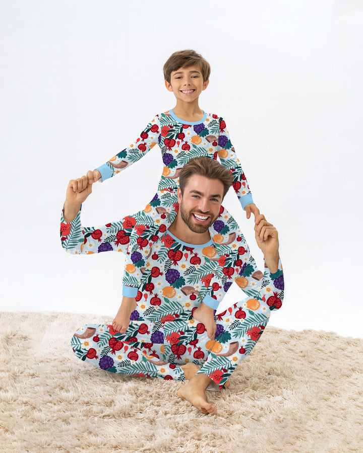 Pomegranate Blessings Night Family Matching Bamboo Two Piece Long Sleeve Pajama Set