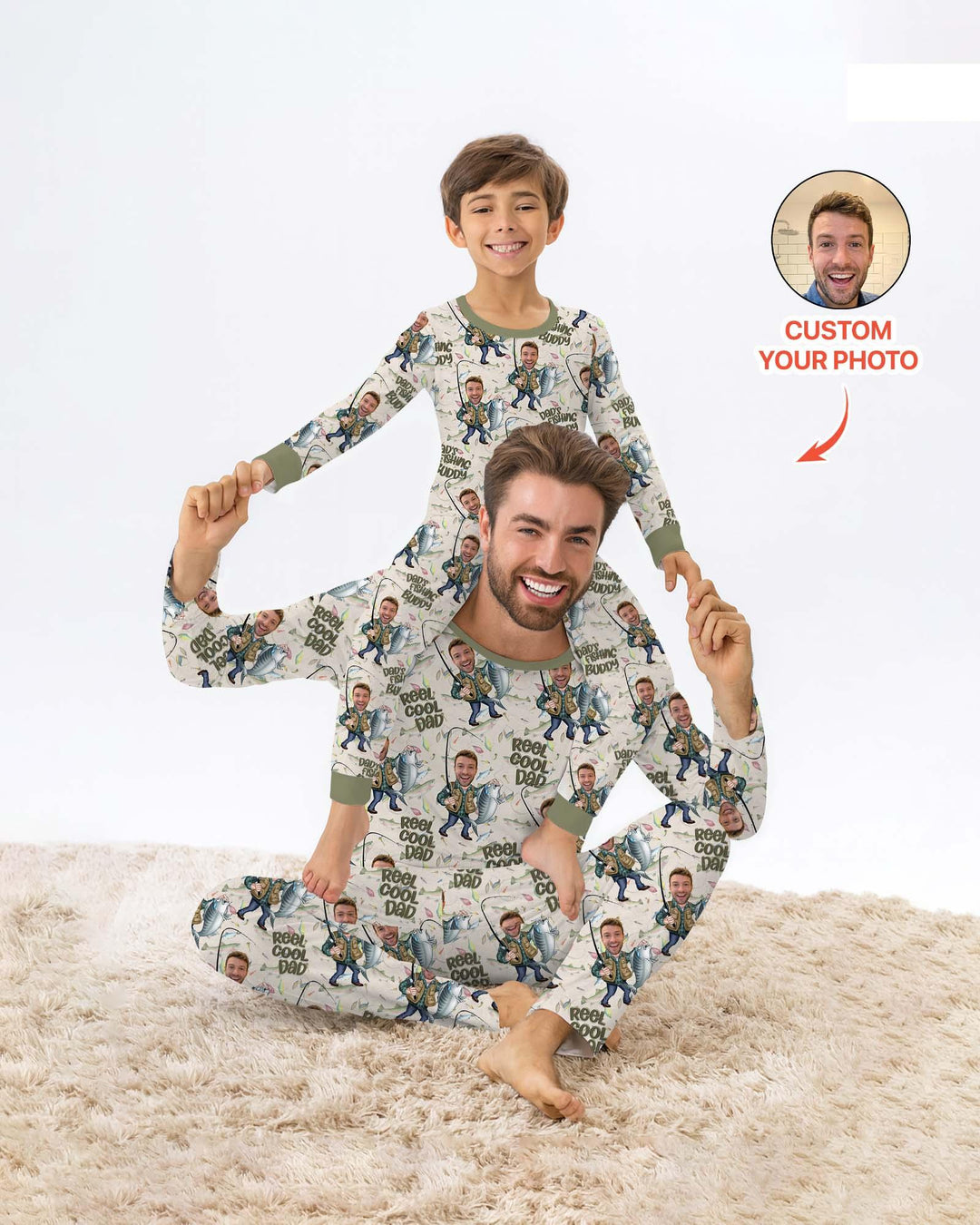 Custom Photo Dad Fishing's Buddy Daddy & Me Matching  Bamboo Men's Pajama Set