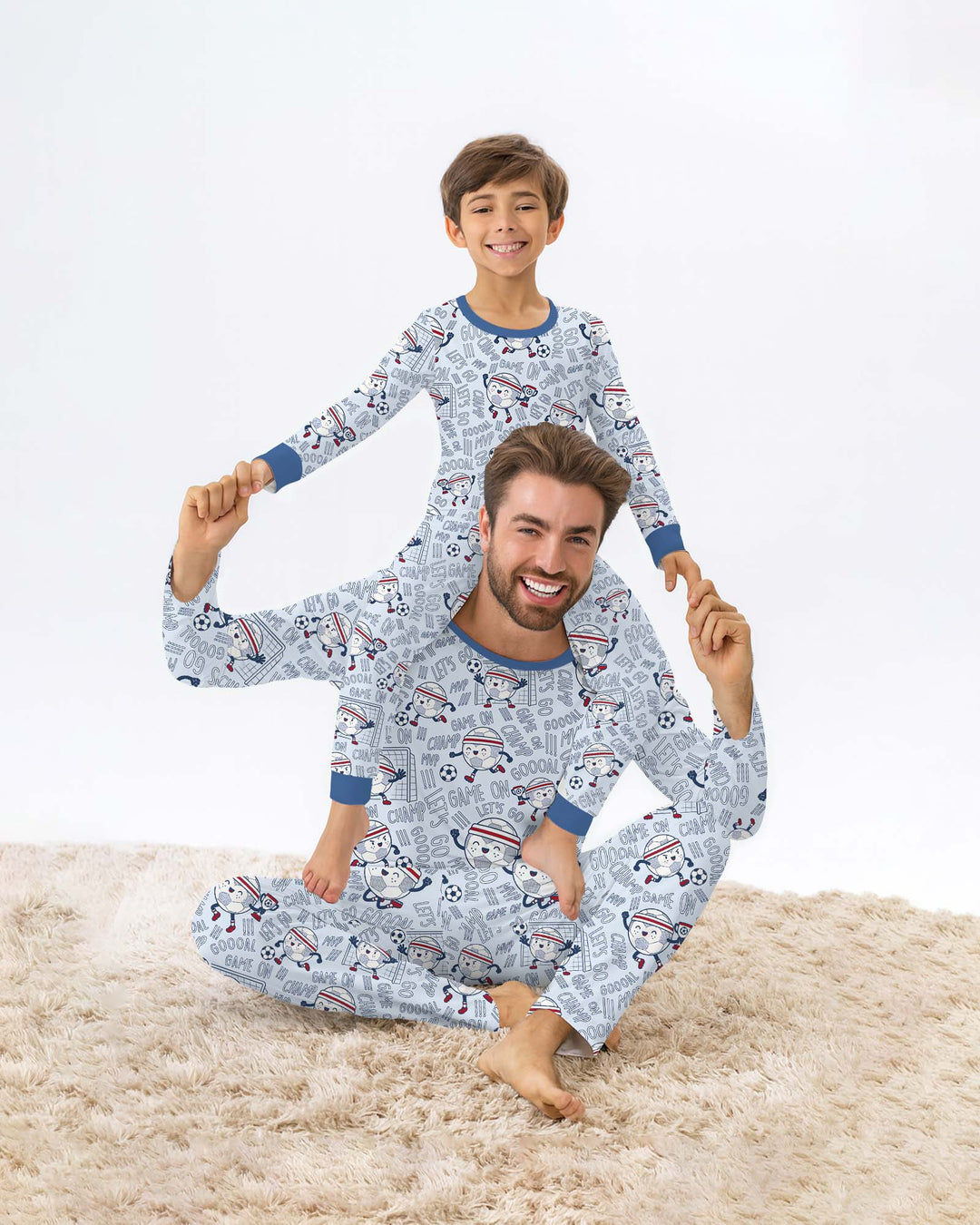 Happy Soccer Ball Family Matching Bamboo Two Piece Long Sleeve Pajama Set