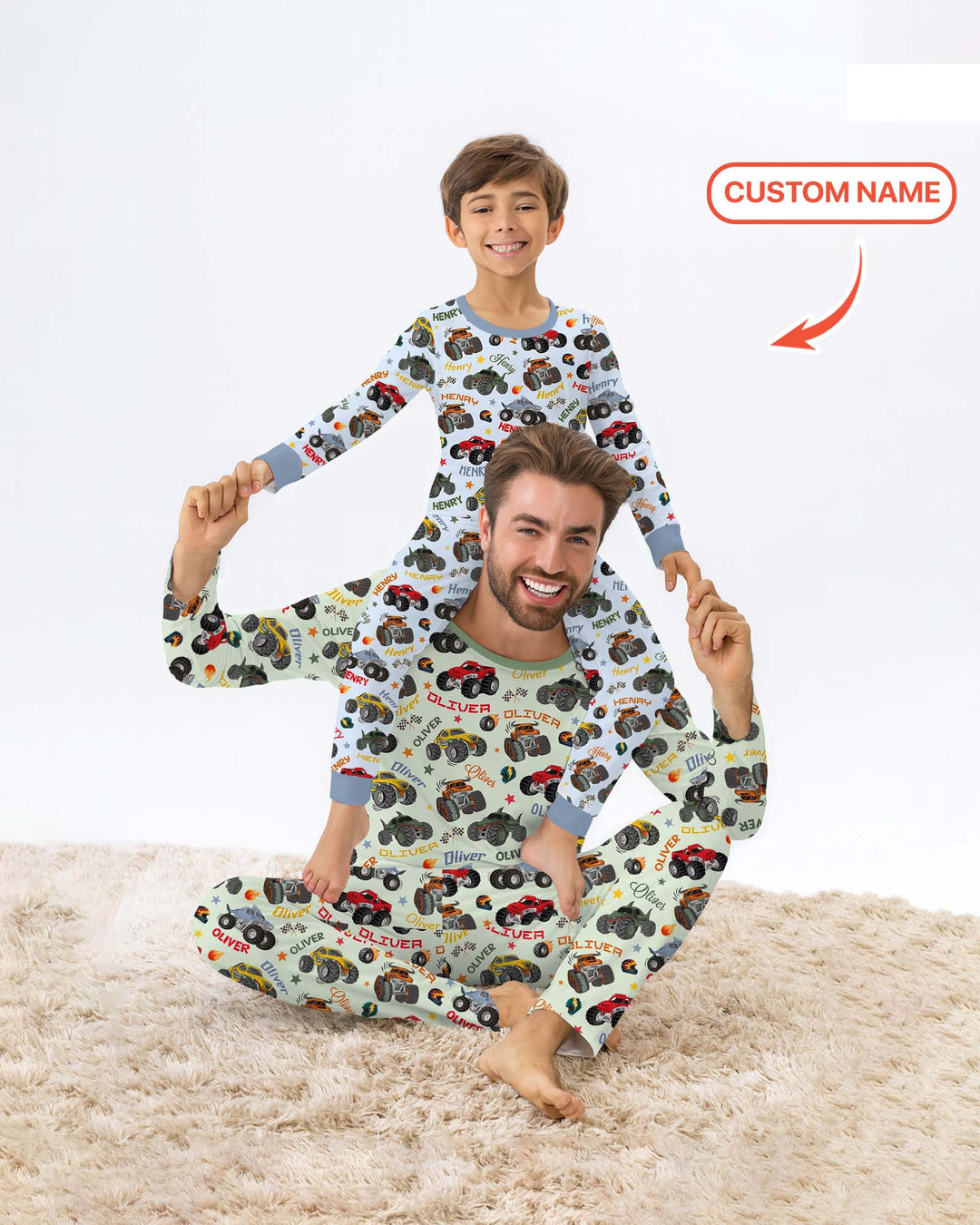 Personalized Monster Truck Bamboo Two Piece Long Sleeve Pajama Set