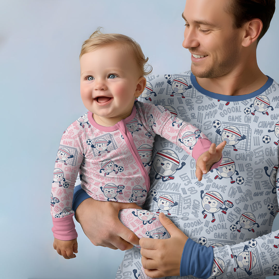 Happy Soccer Ball Family Matching Bamboo Men's Pajama Set