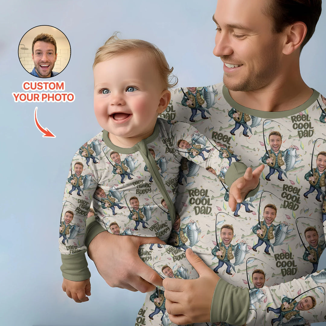Custom Photo Dad Fishing's Buddy Daddy & Me Matching  Bamboo Men's Pajama Set