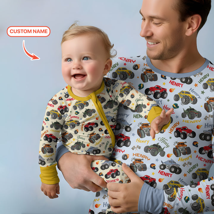 Personalized Monster Truck Bamboo Men's Pajama Set