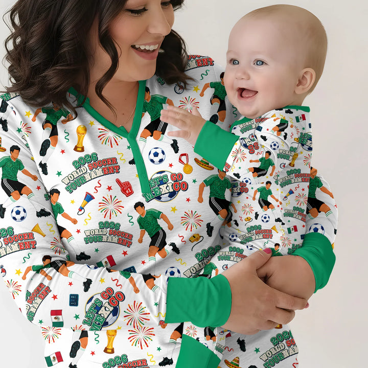 World Soccer Tournament Let's Go Mexico Family Matching Bamboo Two Piece Long Sleeve Pajama Set