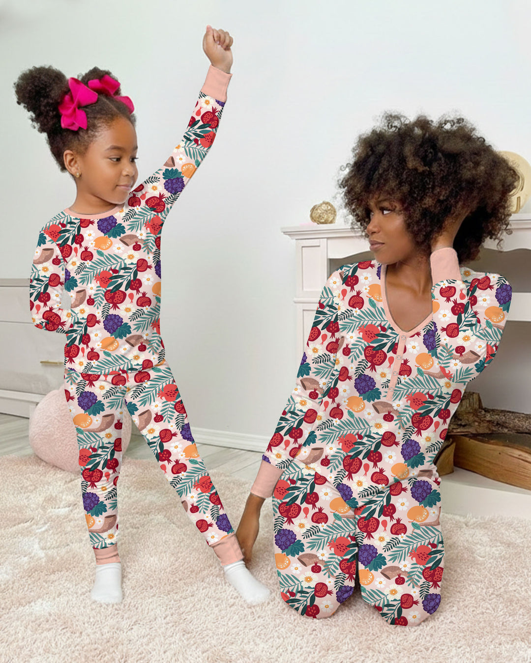 Pomegranate Blessings Night Family Matching Bamboo Two Piece Long Sleeve Pajama Set
