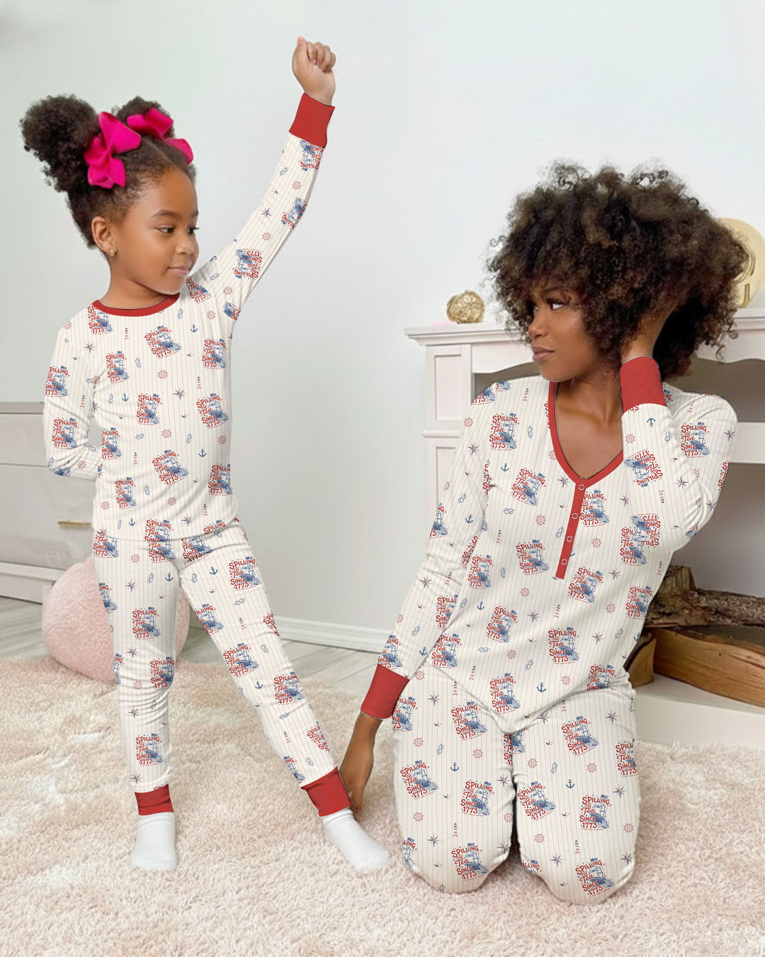 Spilling The Tea Since 1773 Family Matching Bamboo Two Piece Long Sleeve Pajama Set
