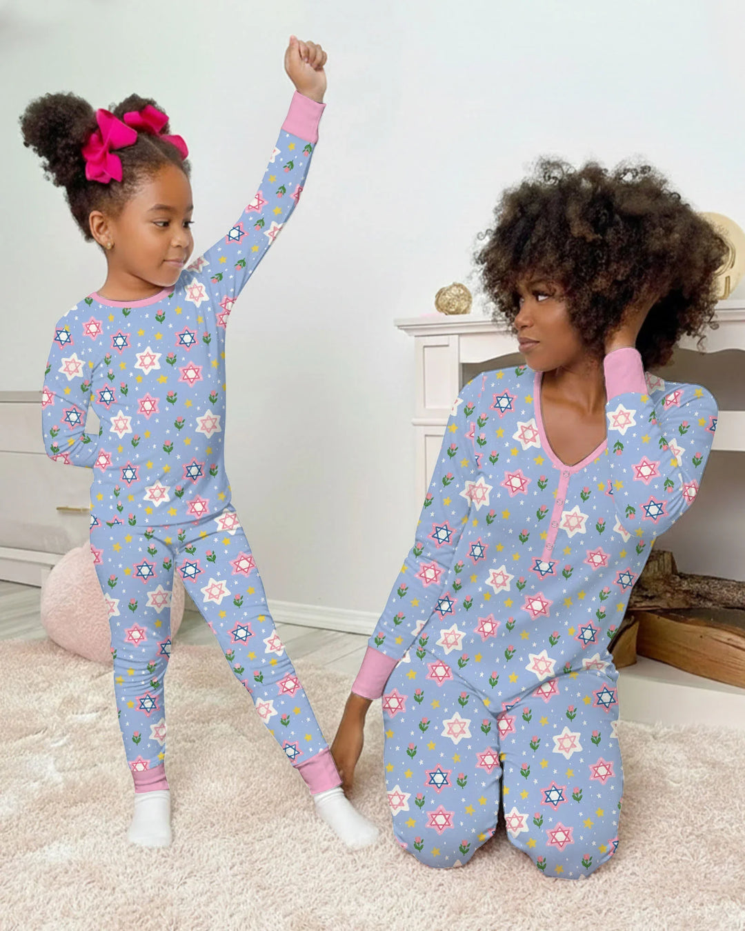 Starry Bloom Blessings Family Matching Bamboo Two Piece Long Sleeve Pajama Set