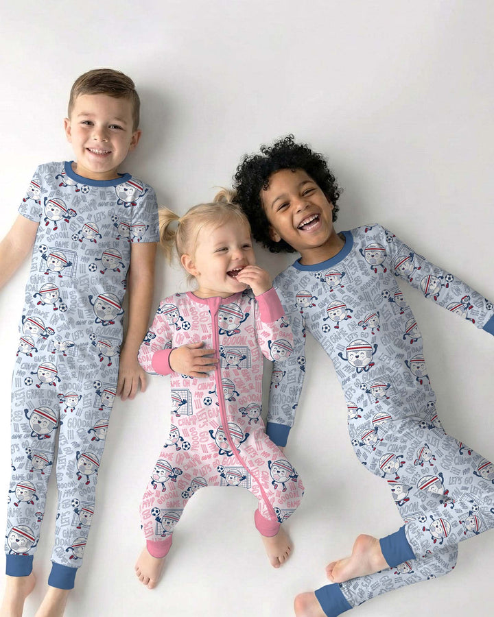 Happy Soccer Ball Family Matching Bamboo Two Piece Long Sleeve Pajama Set