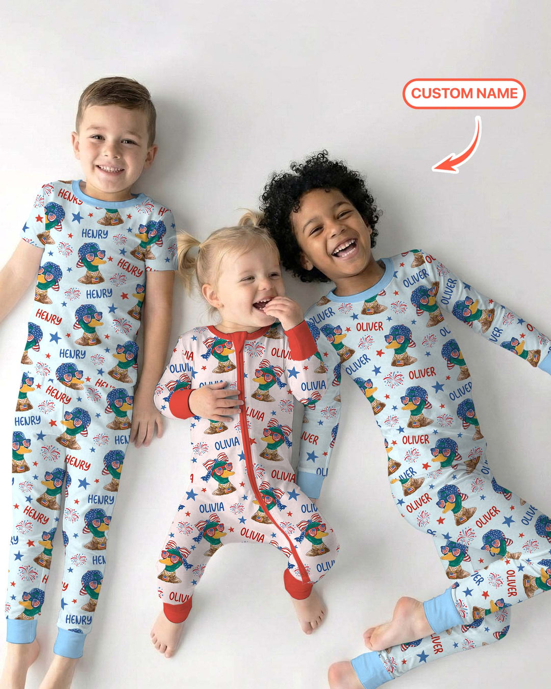 Custom Name Patriotic Mallard Duck Bamboo Two Piece Long Sleeve Pajama Set