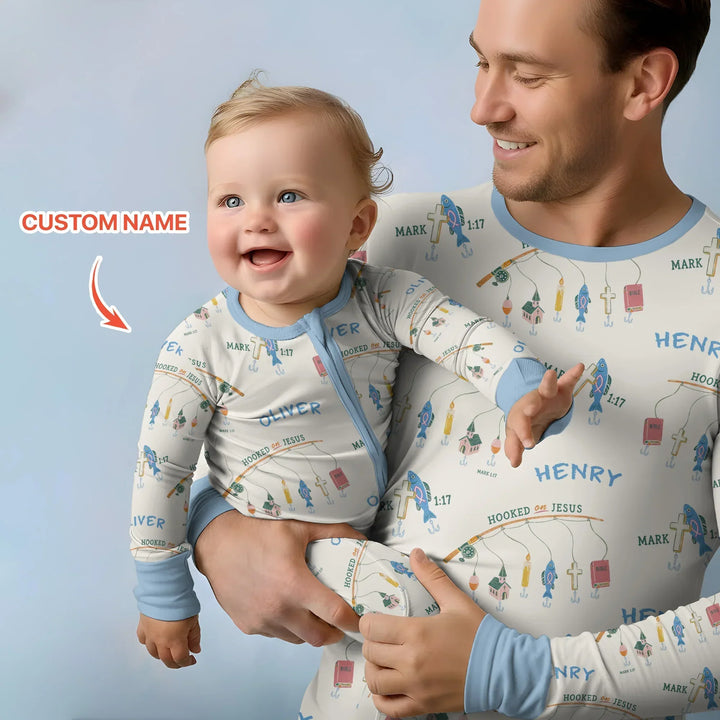 Hooked On Jesus Fishing Matching Bamboo Men's Pajama Set