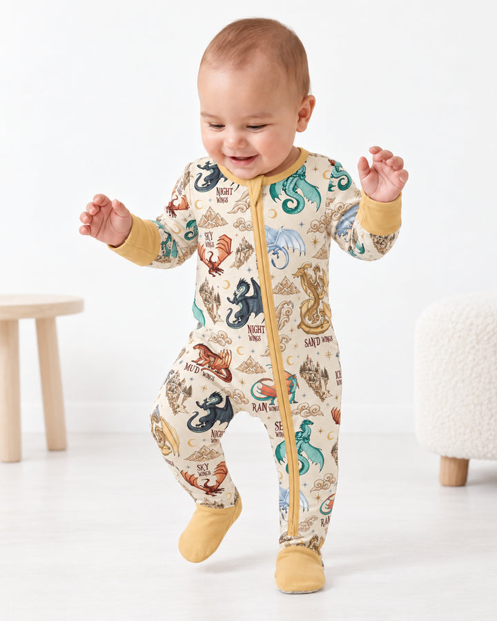 Elemental Dragons Bamboo Zippered Footie Romper