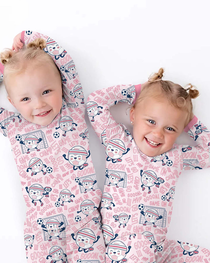Happy Soccer Ball Family Matching Bamboo Two Piece Long Sleeve Pajama Set