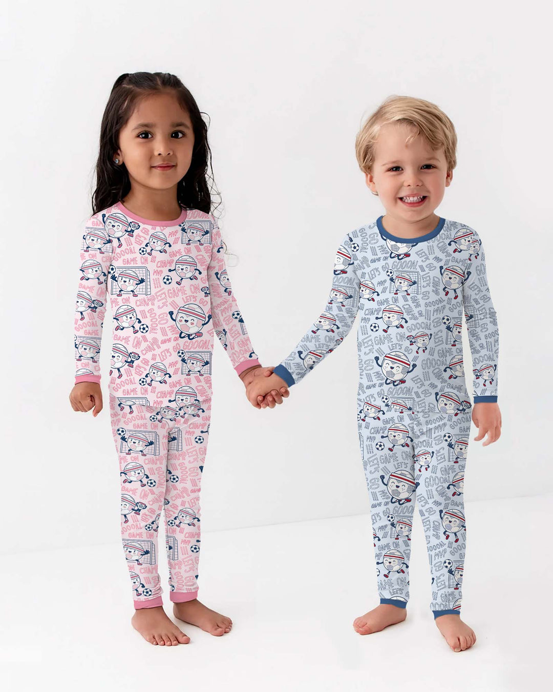 Happy Soccer Ball Family Matching Bamboo Two Piece Long Sleeve Pajama Set