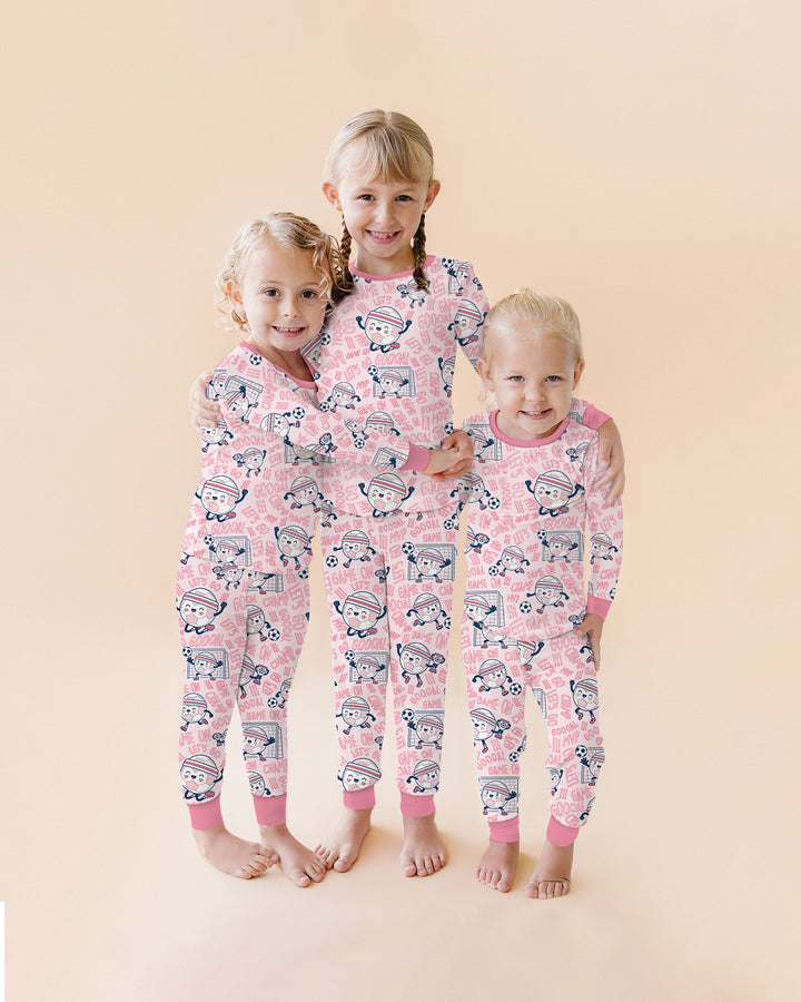 Happy Soccer Ball Family Matching Bamboo Two Piece Long Sleeve Pajama Set
