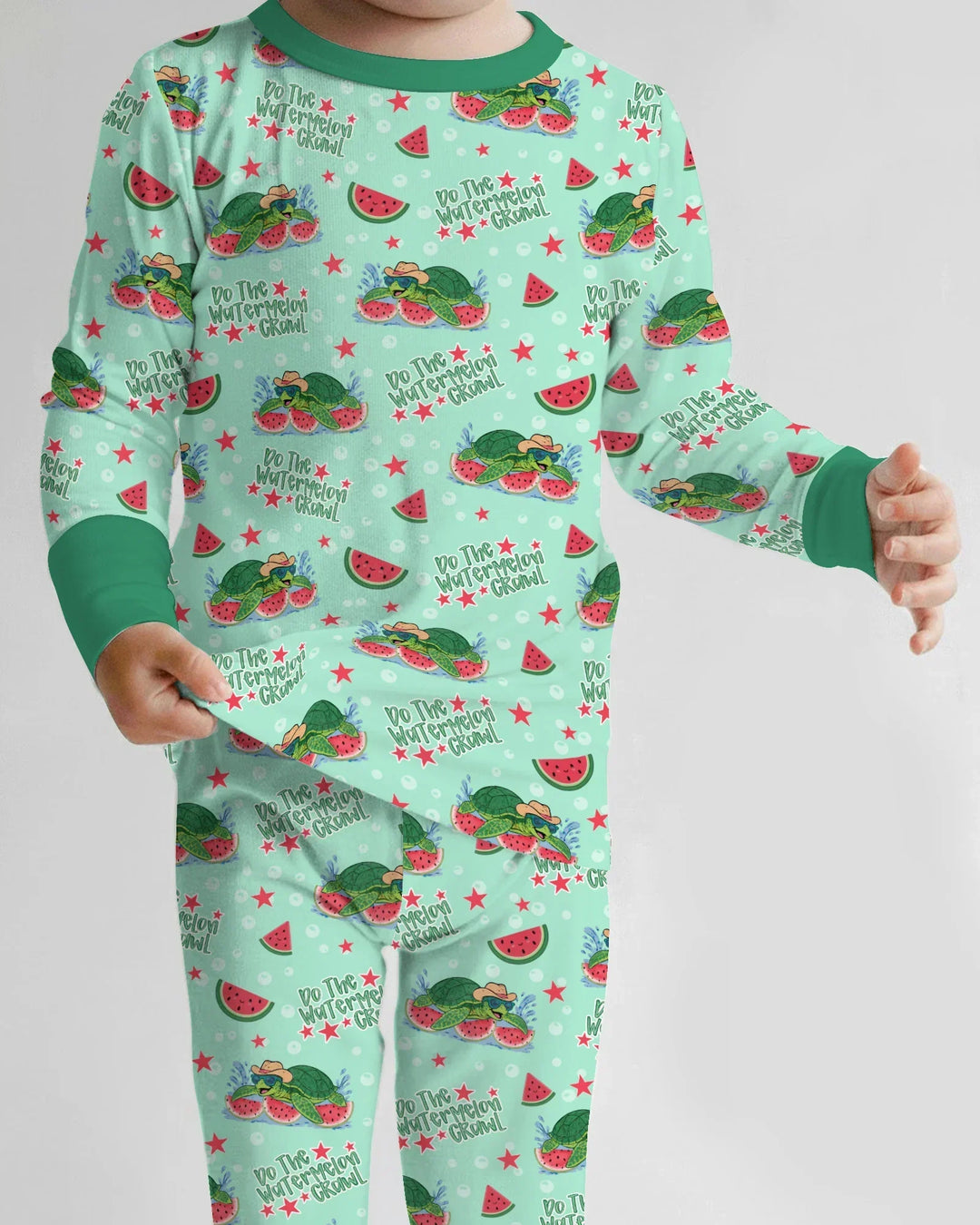 Watermelon Turtle Family Matching Bamboo Two Piece Long Sleeve Pajama Set
