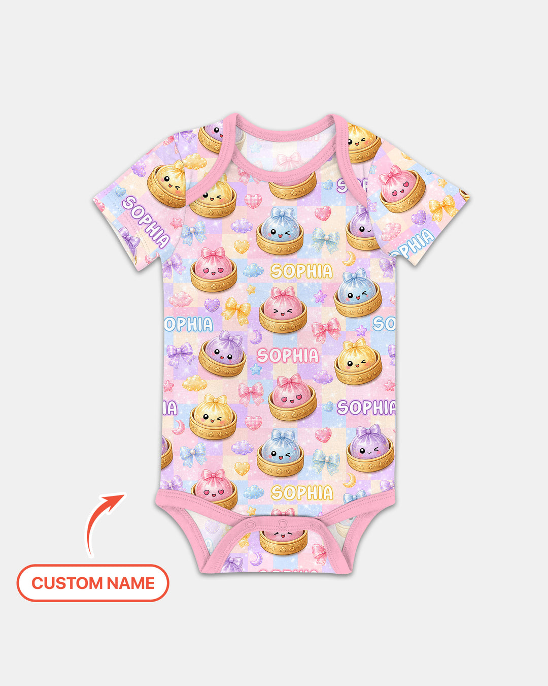 Custom Name Coquette Glitter Dumpling Bamboo Bodysuit