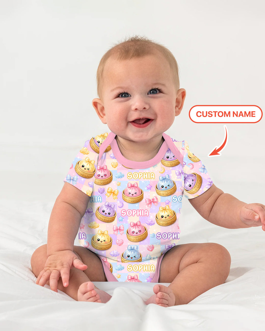 Custom Name Coquette Glitter Dumpling Bamboo Bodysuit