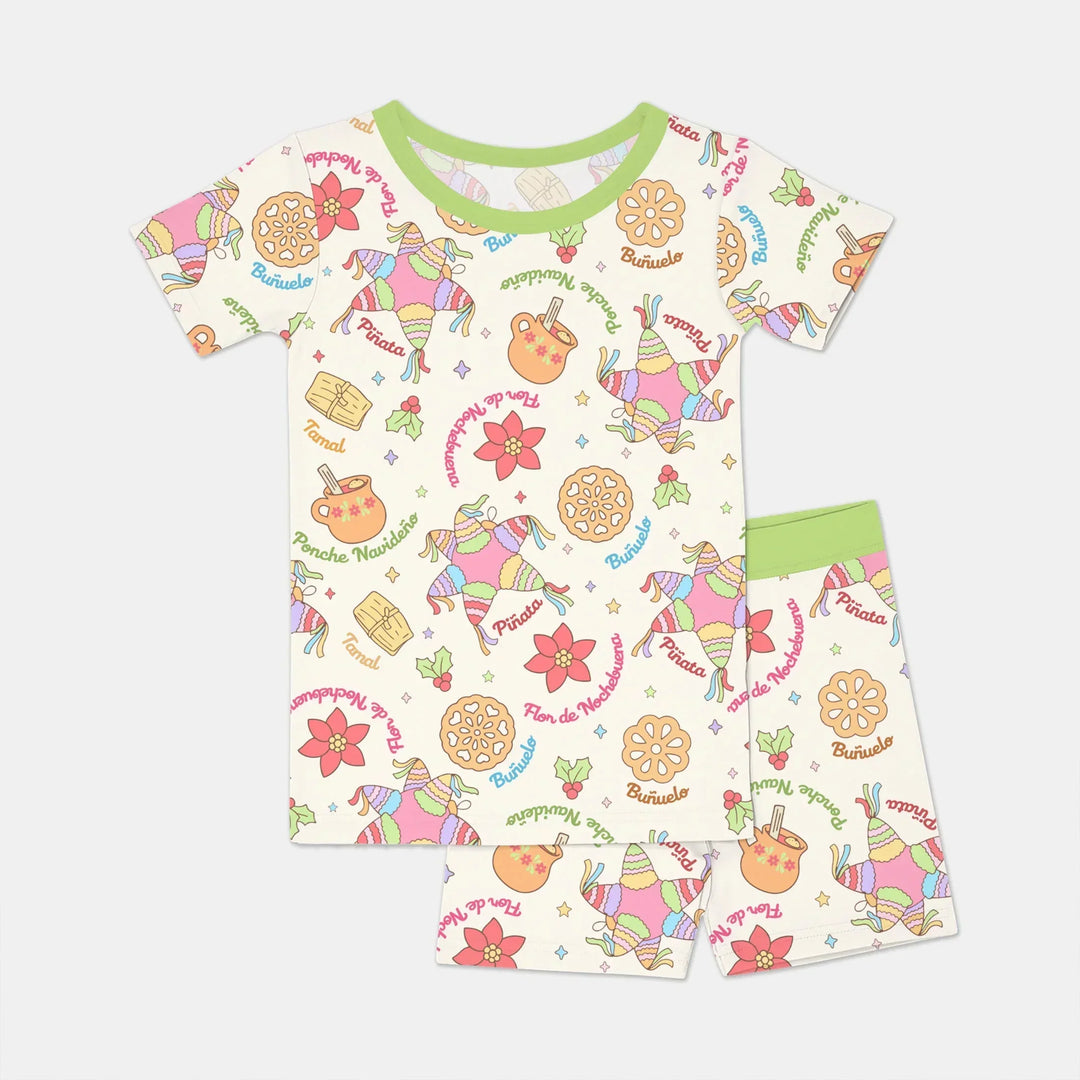 Las Posadas Dream Two Piece Short Sleeve Shorts Pajama Set , Las Posadas Dream Two Piece Short Sleeve Shorts Pajama Set - 12-18M / Light Green
