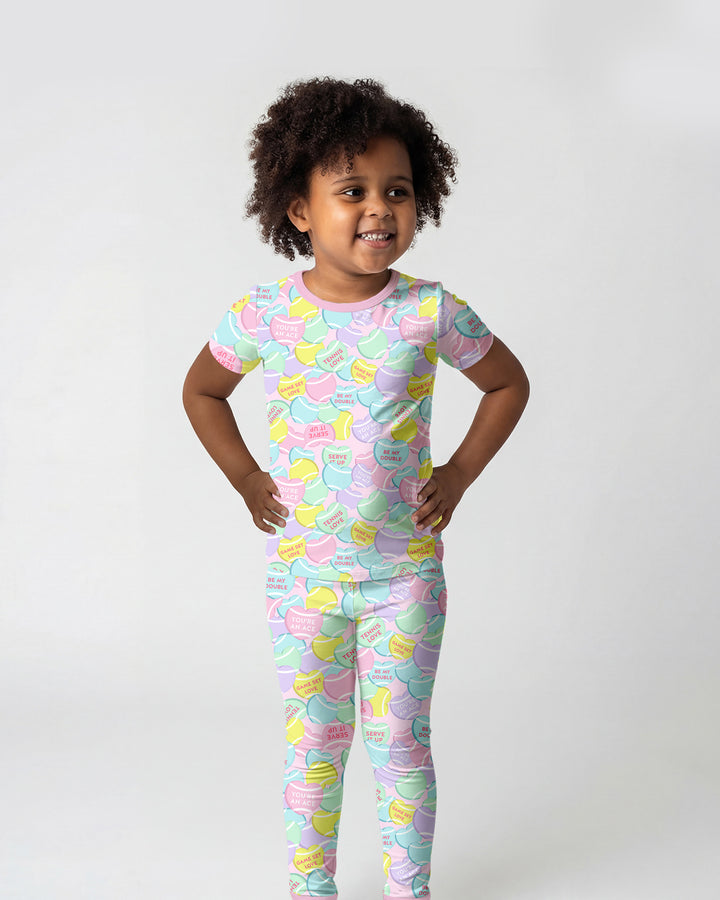 Tennis Candy Family Matching Bamboo Two Piece Short Sleeve Pajama Set