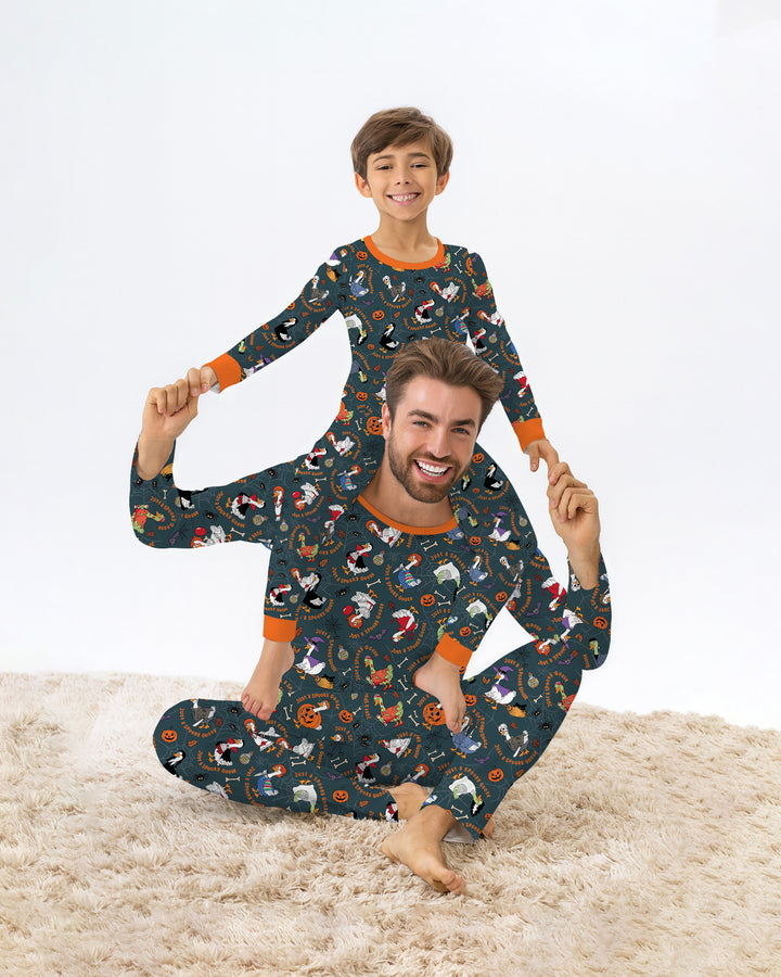 Just A Spooky Goose Family Matching Bamboo Two Piece Long Sleeve Pajama Set