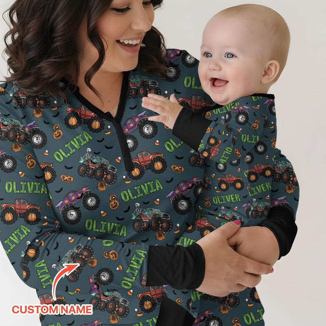 Custom Name Haunted Monster Trucks  Bamboo Women Pajama Set