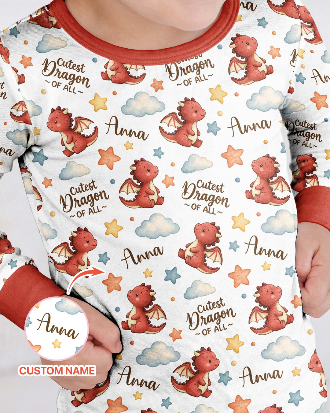 Custom Name Cutest Dragon Of All Bamboo Two Piece Long Sleeve Pajama Set