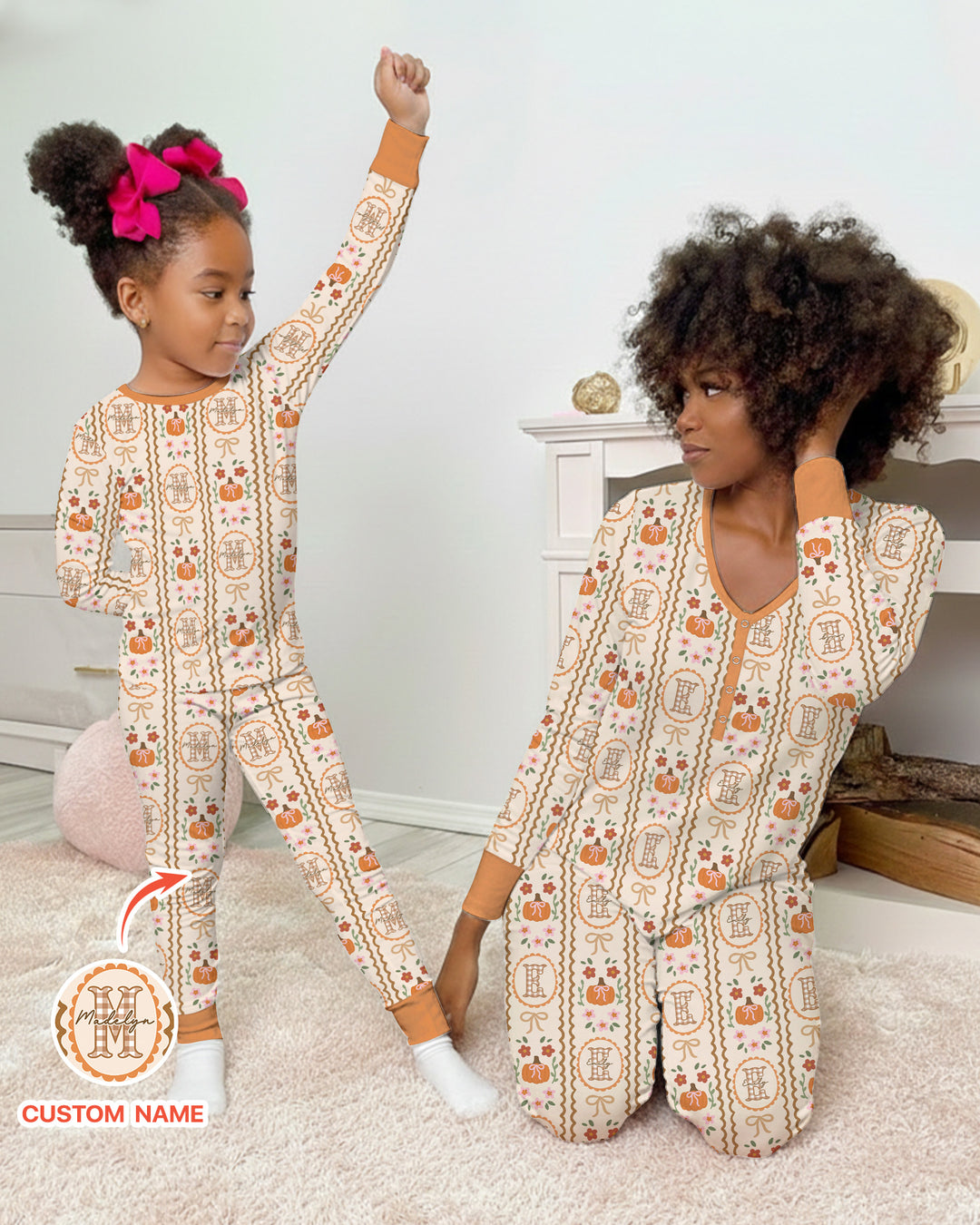 Custom Name Pumpkin Cottage Bamboo Women Pajama Set