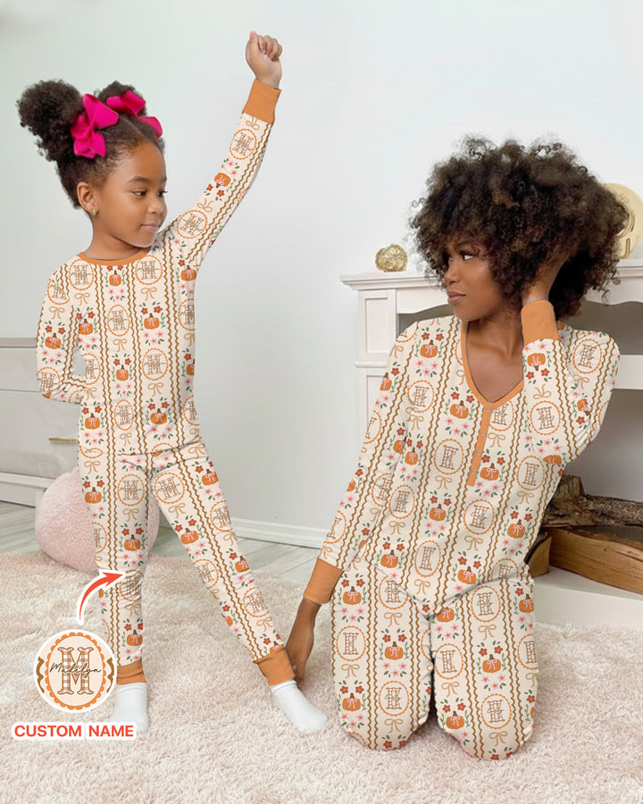 Custom Name Pumpkin Cottage Bamboo Women Pajama Set