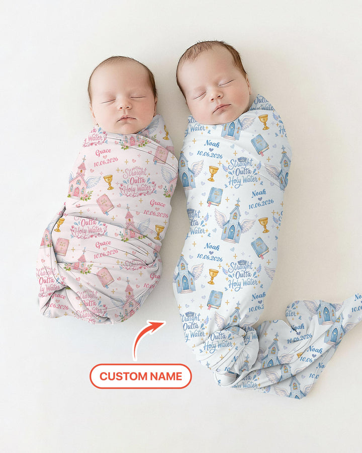Custom Name Baptism Christening Straight Outta Holy Water Swaddle Blanket