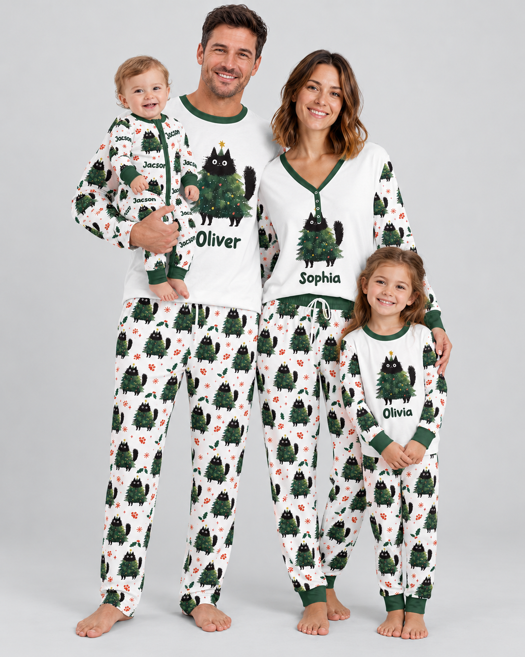 Custom Name Black Cat Christmas Bamboo Women Pajama Set