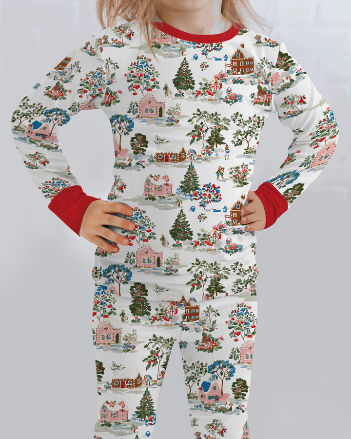 Christmas Village Winter Holiday Bamboo Two Piece Long Sleeve Pajama Set