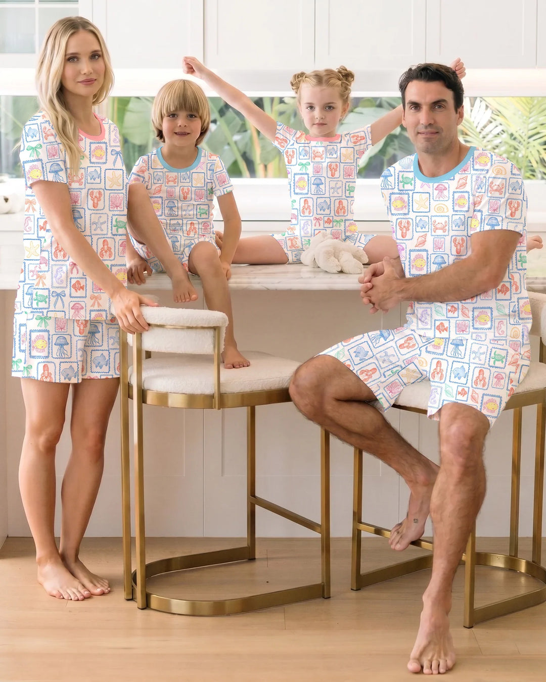 Coastal Treasures Family Matching Bamboo Men Short Sleeve Short Pajama Set