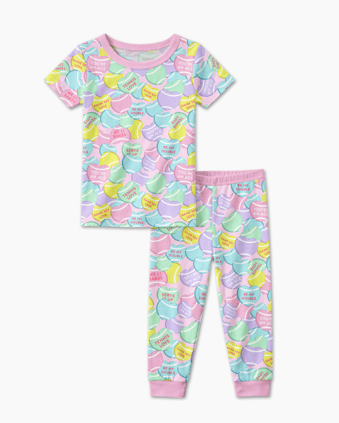 Tennis Candy Family Matching Bamboo Two Piece Short Sleeve Pajama Set
