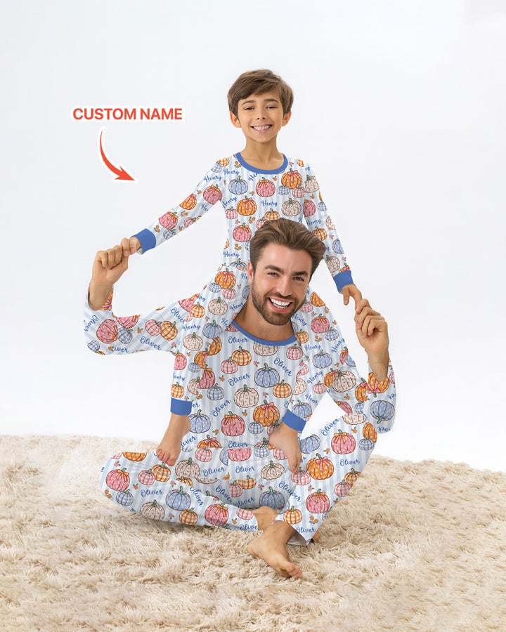 Custom Name Pumpkin Patch Bamboo Men's Pajama Set