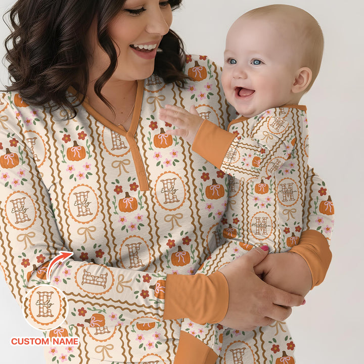 Custom Name Pumpkin Cottage Bamboo Women Pajama Set