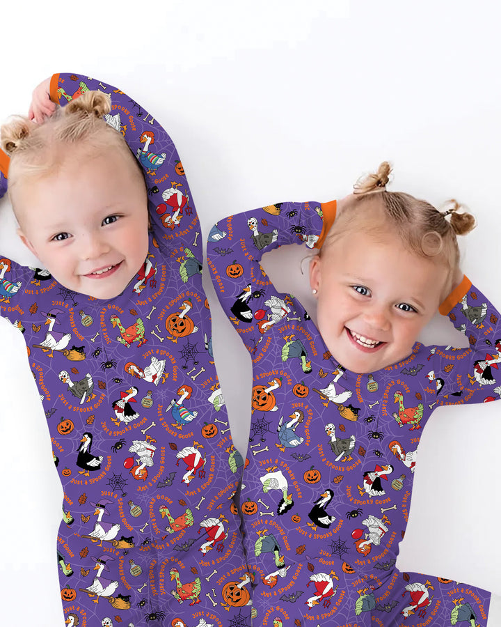 Just A Spooky Goose Family Matching Bamboo Two Piece Long Sleeve Pajama Set