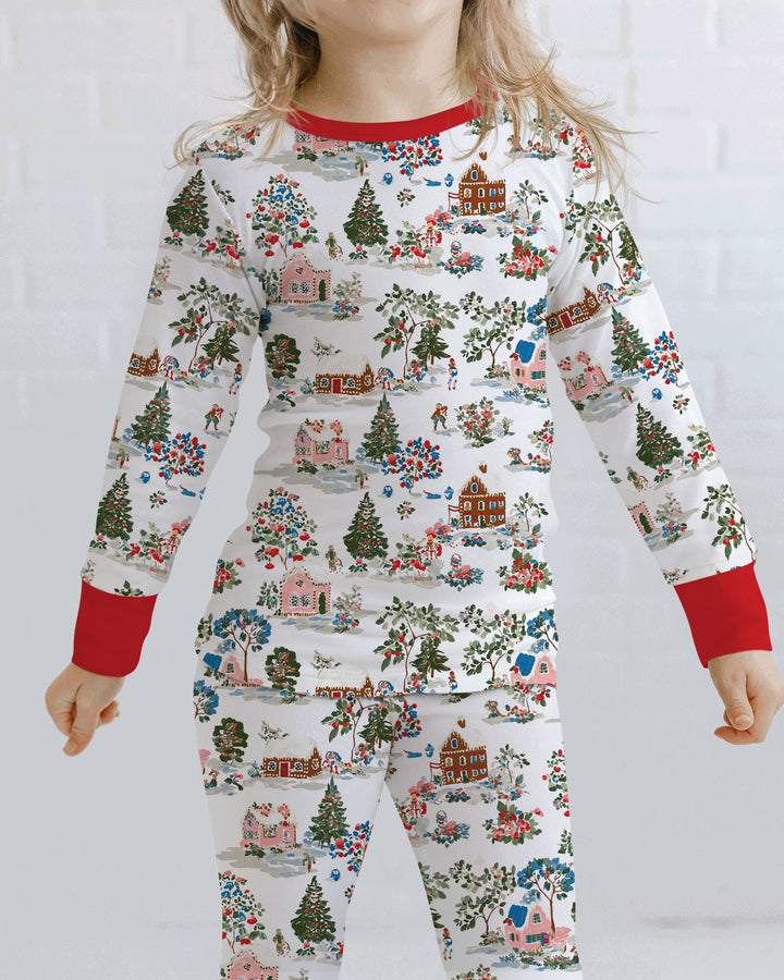 Christmas Village Winter Holiday Bamboo Two Piece Long Sleeve Pajama Set