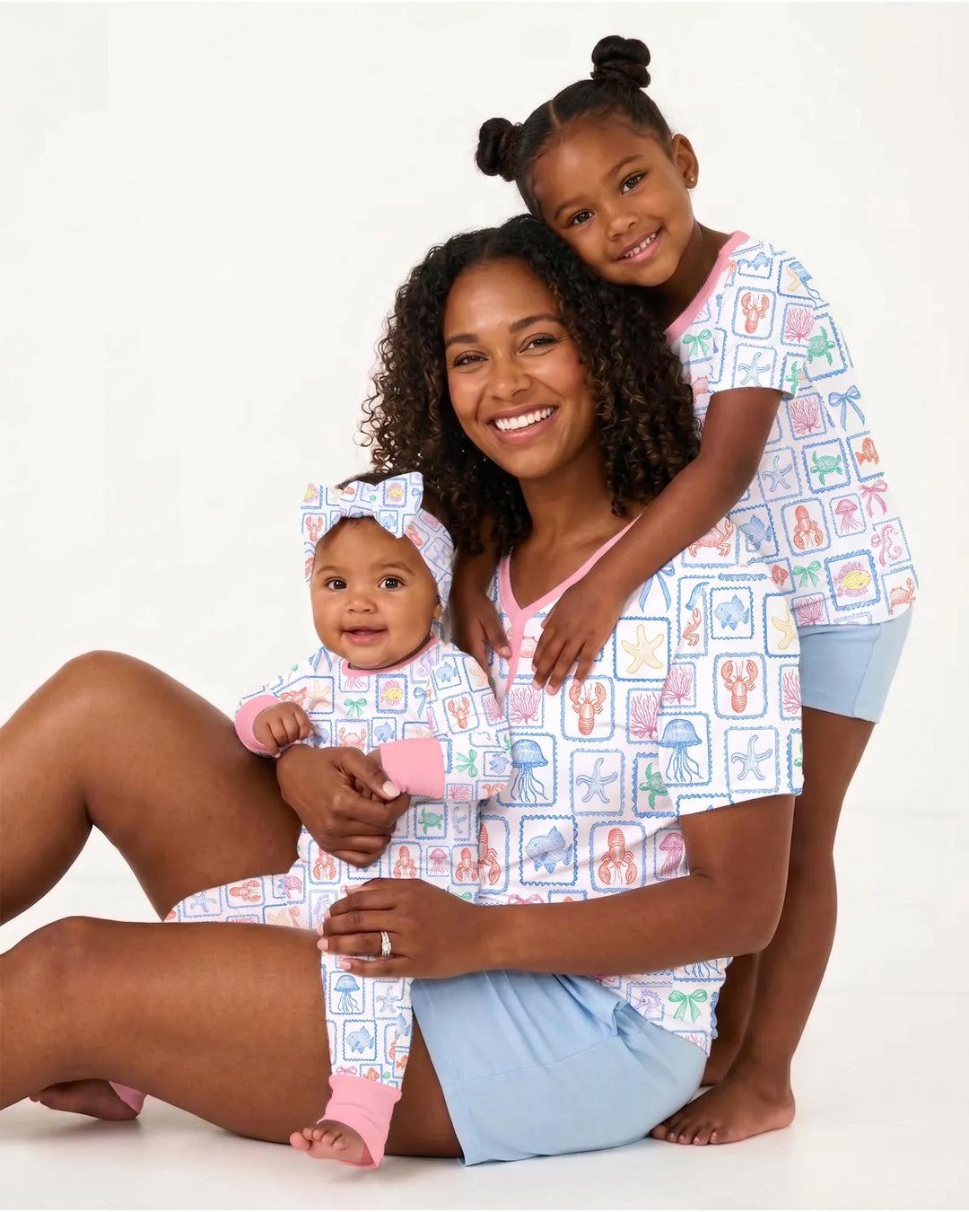 Coastal Treasures Family Matching Bamboo Women Short Sleeve Short Pajama Set