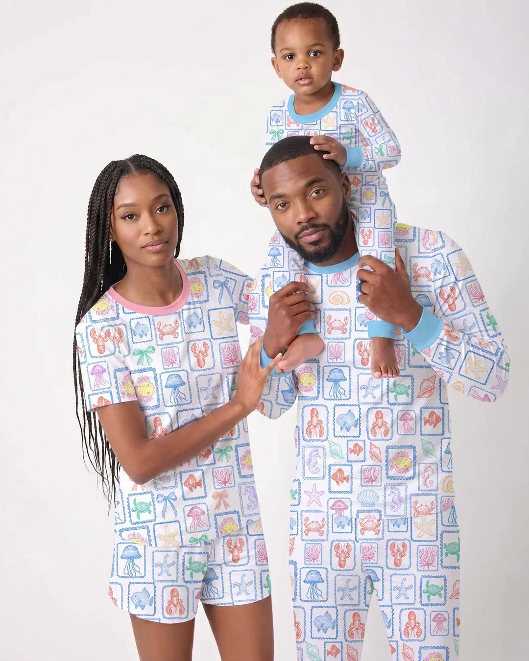 Coastal Treasures Family Matching Bamboo Men Short Sleeve Short Pajama Set