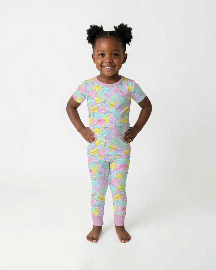 Tennis Candy Family Matching Bamboo Two Piece Short Sleeve Pajama Set