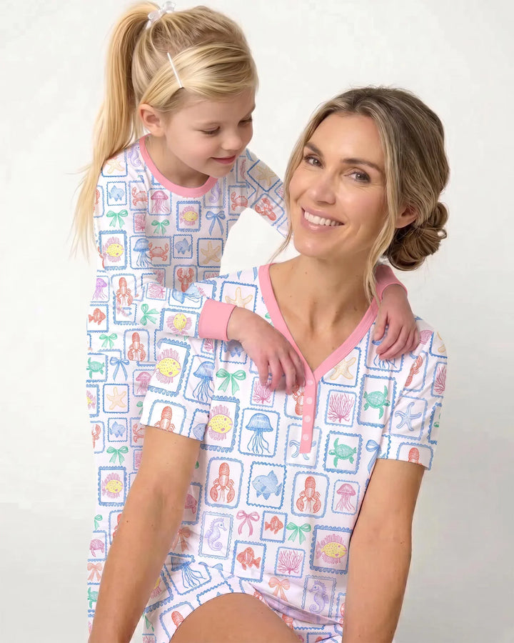 Coastal Treasures Family Matching Bamboo Women Short Sleeve Short Pajama Set