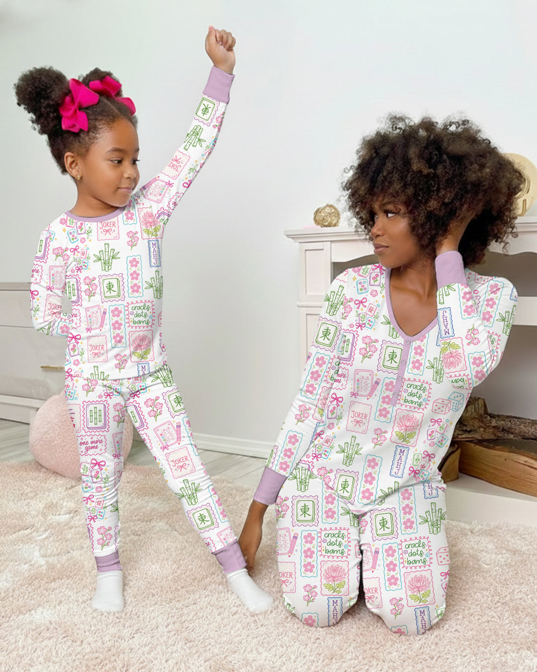 Cracks, Dots & Bams Mommy & Me Matching Bamboo Two Piece Long Sleeve Pajama Set
