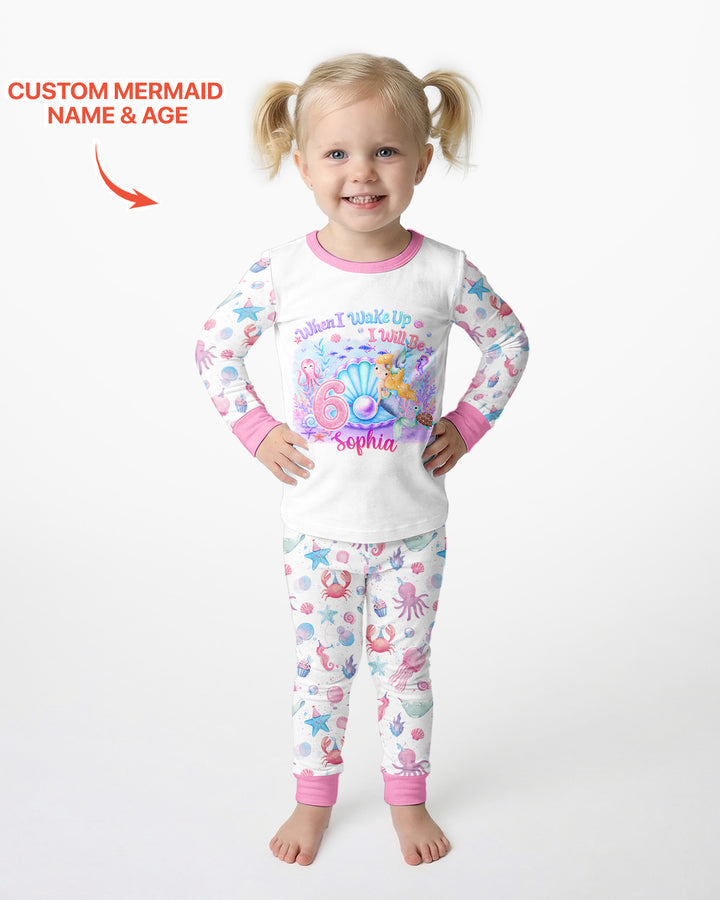 Personalized When I Wake Up I Will Be Mermaid Birthday Bamboo Two Piece Long Sleeve Pajama Set